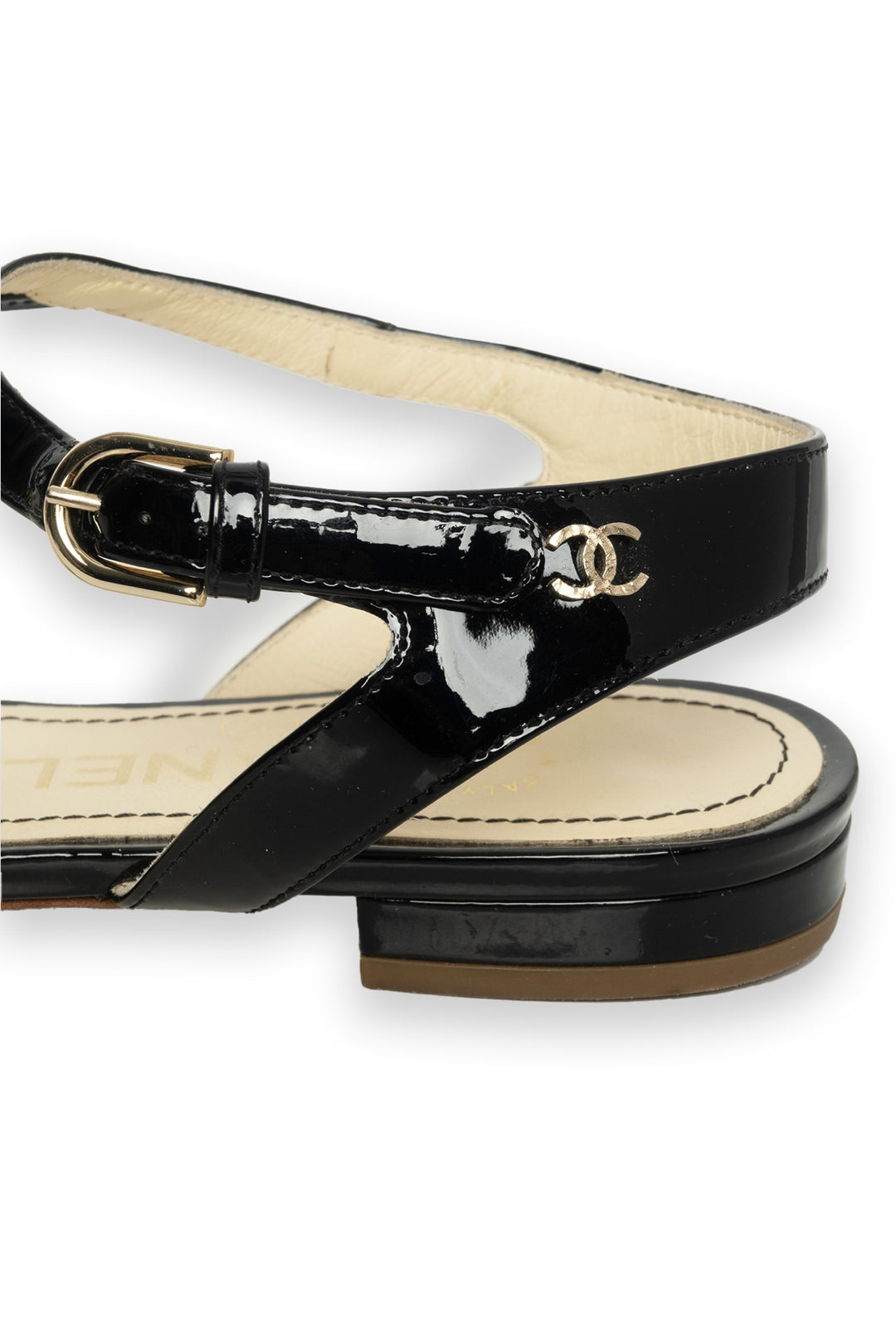 Chanel Size 35.5 Camellia Patent Leather Gladiator Sandals