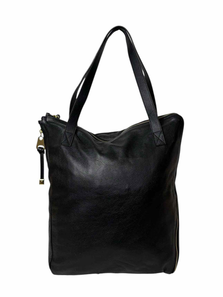 Max & Co Black Leather Gold Tone Zipper Tote Purse