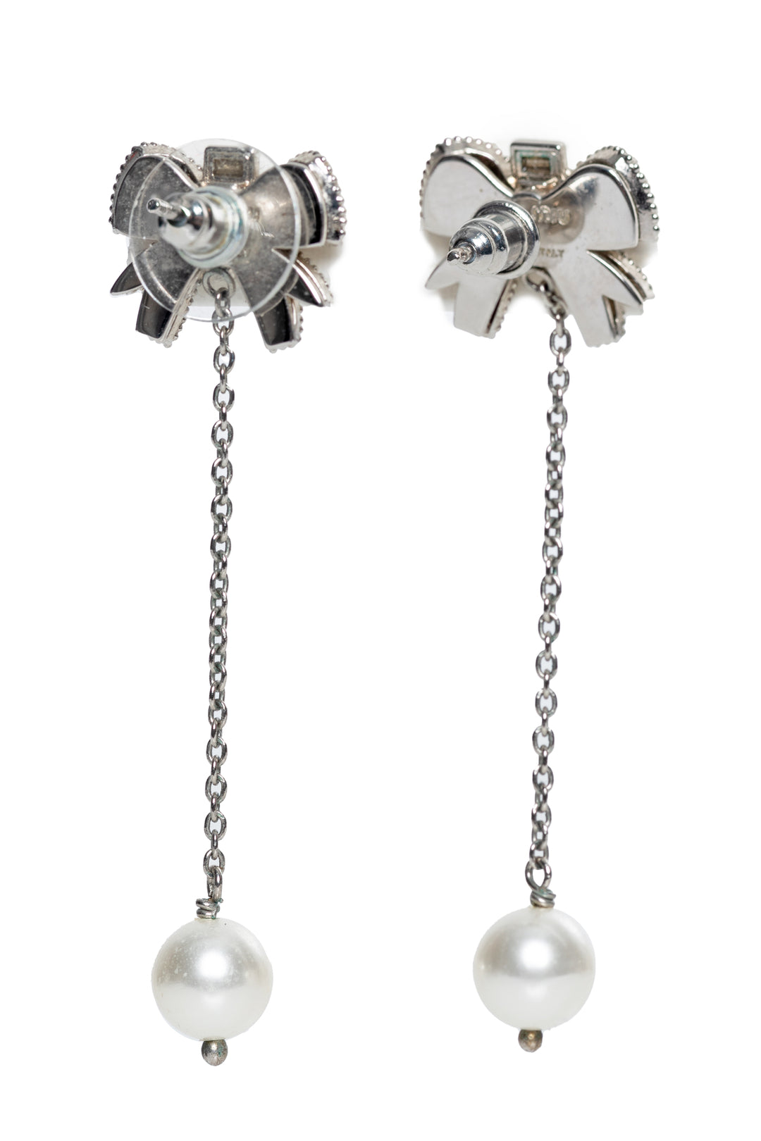 Miu Miu Crystal & Faux Pearl Micro Bow Drop Earrings