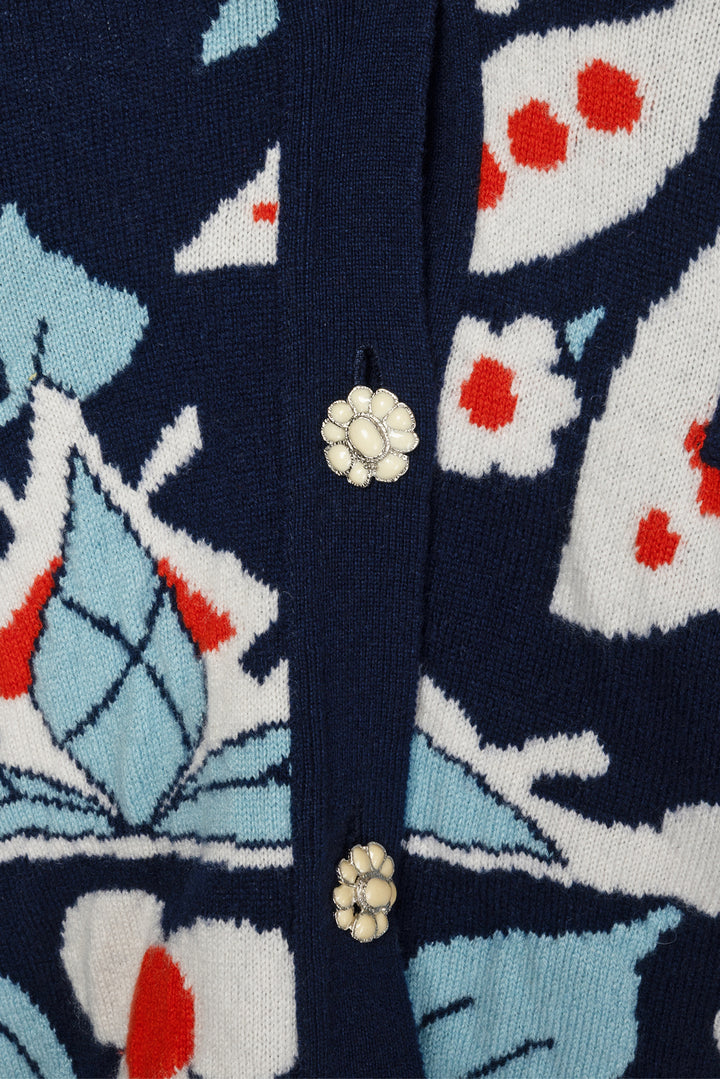 Chanel Size 38 2015 Paris Dubai Cruise Collection Floral Cashmere Cardigan