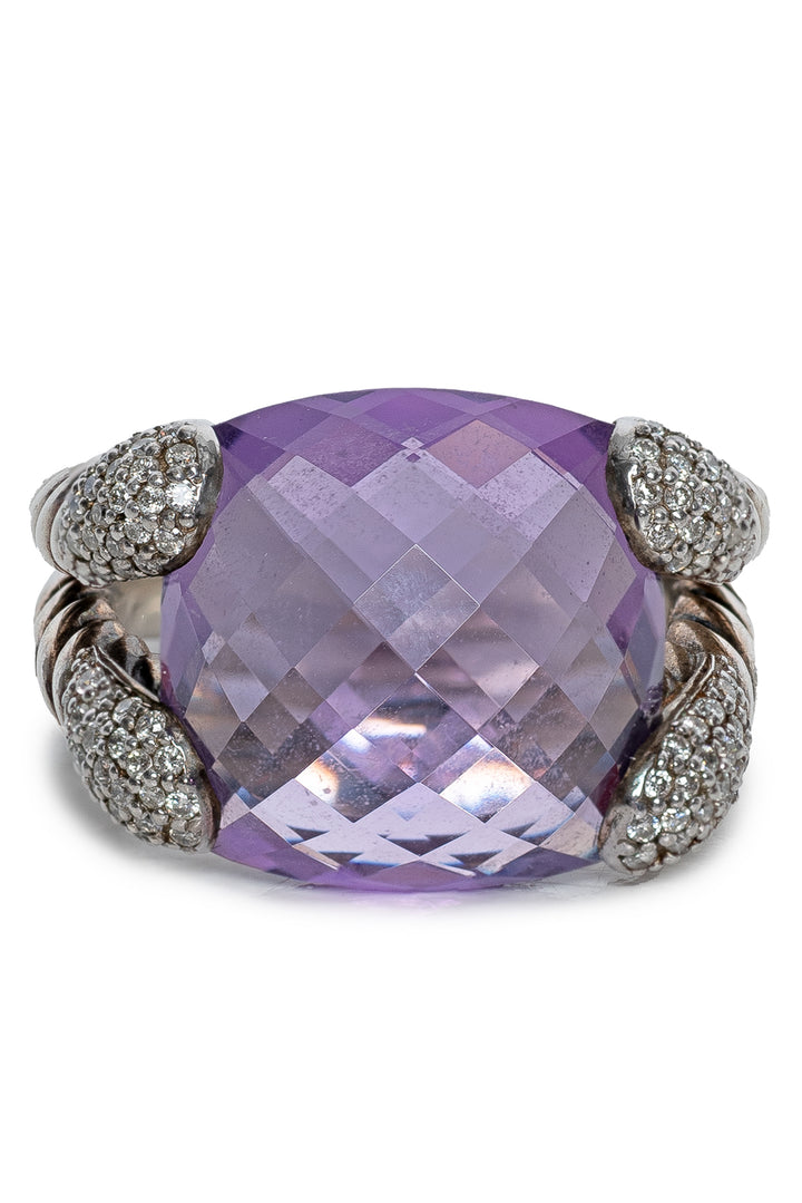 David Yurman Willow Collection Amethyst & Diamond Size 5 Ring in Sterling Silver