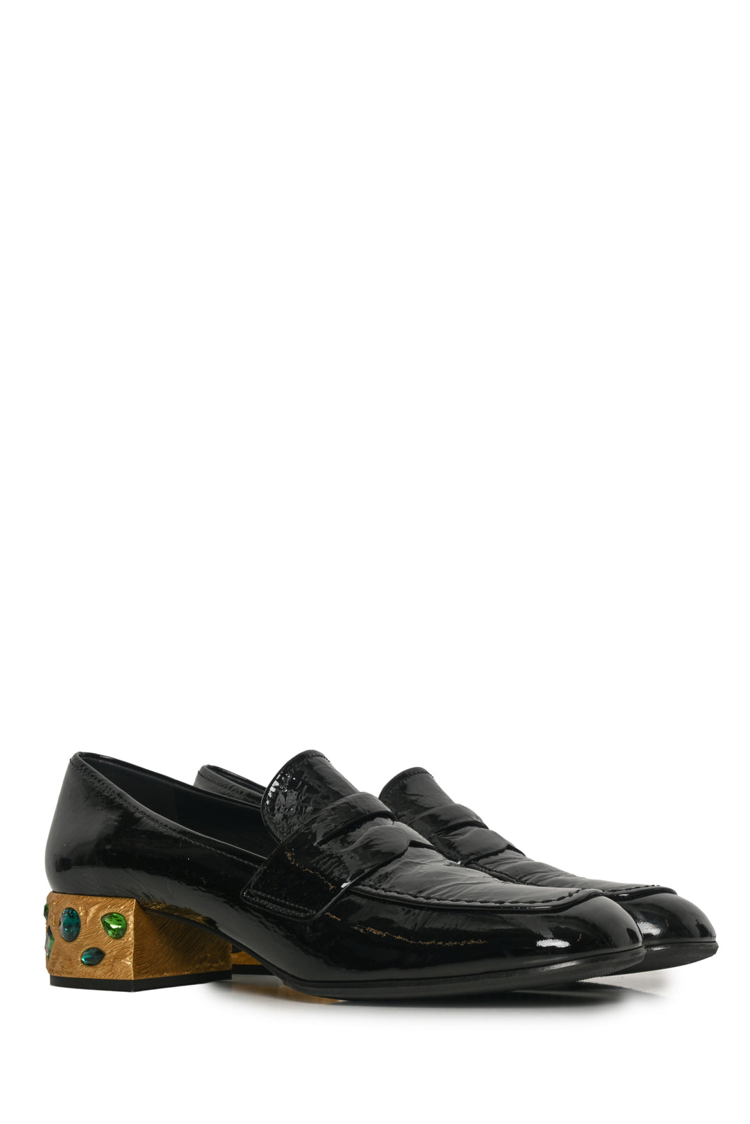 Prada Size 40 Patent Leather Jeweled Loafers