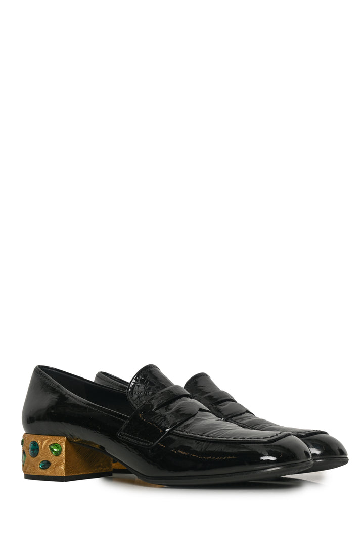 Prada Size 40 Patent Leather Jeweled Loafers