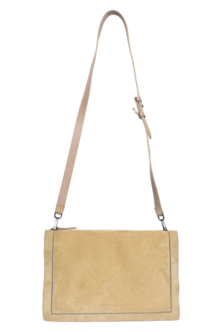 Brunello Cucinelli Monili Trim Suede Messenger Bag