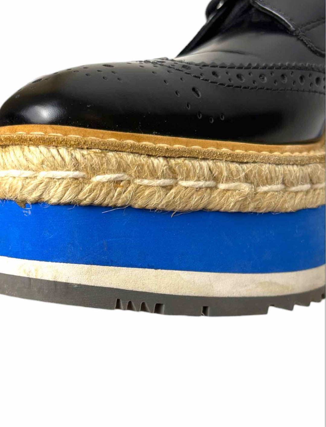 Prada Size 38.5 Leather Platform Brogue Espadrille Derby Flats