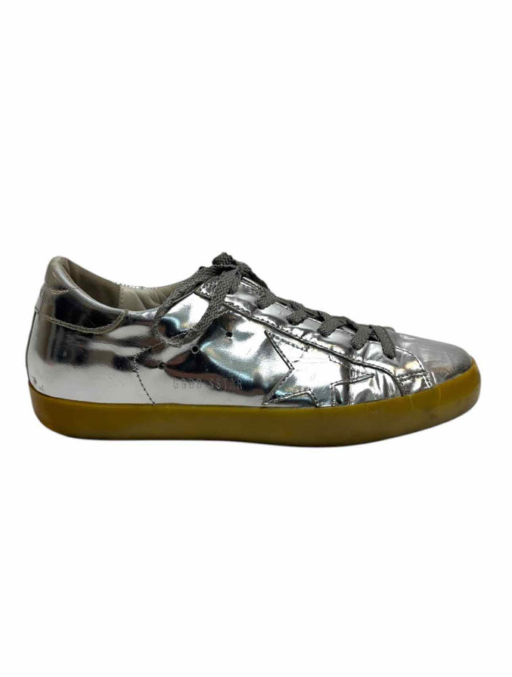 Golden Goose Size 38 Superstar Metallic Silver Leather Sneaker