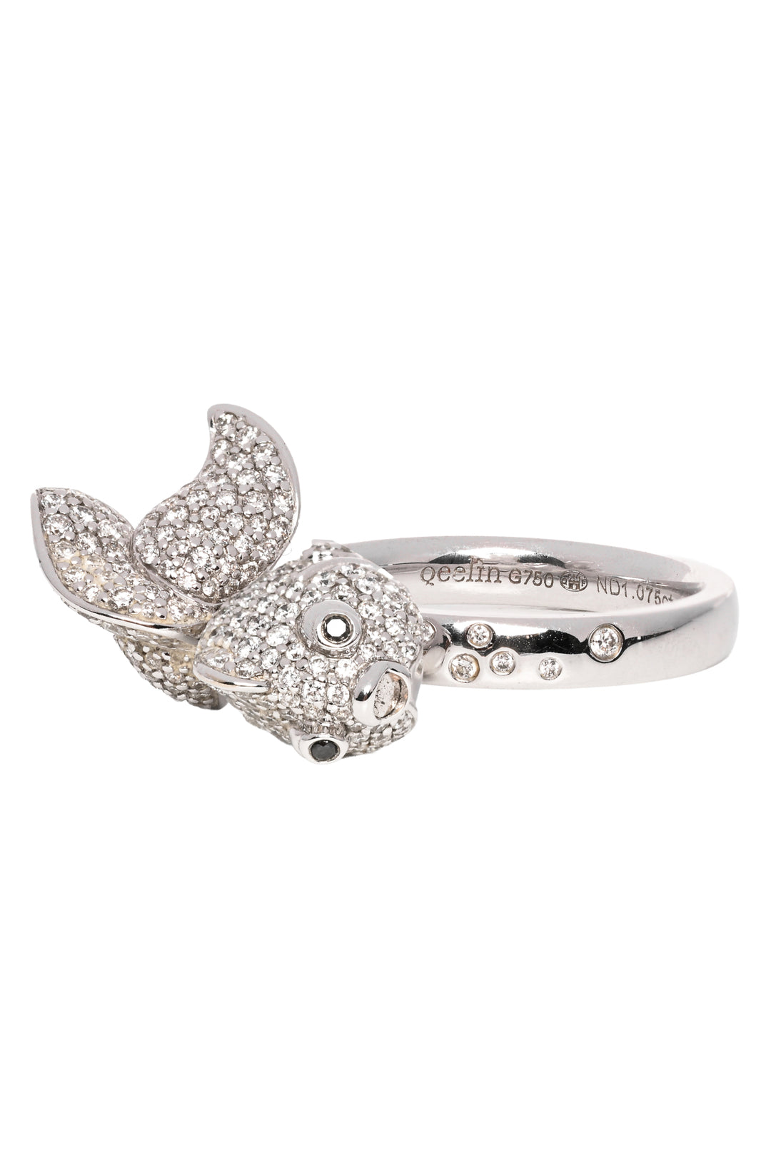 Qeelin Size 5.5 Qin Qin 18K White Gold & Pave Diamond Twirling Goldfish Ring