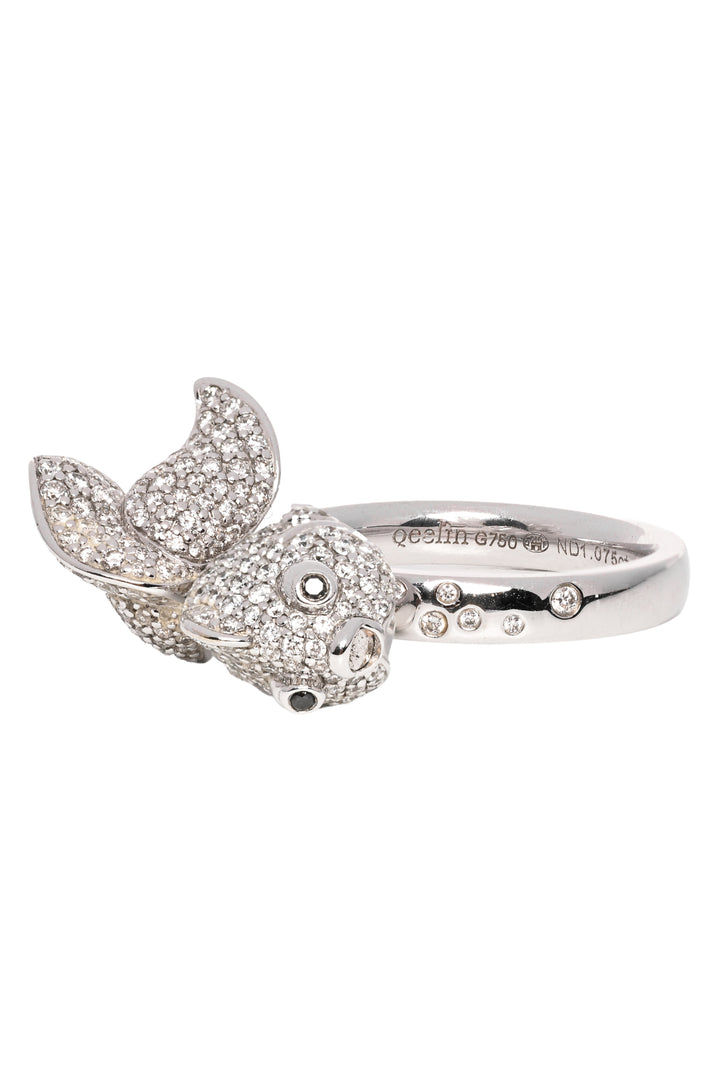 Qeelin Size 5.5 Qin Qin 18K White Gold & Pave Diamond Twirling Goldfish Ring