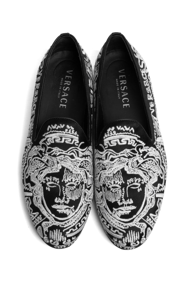 Versace Size 40.5 Men's Embroidered Medusa Satin Slippers