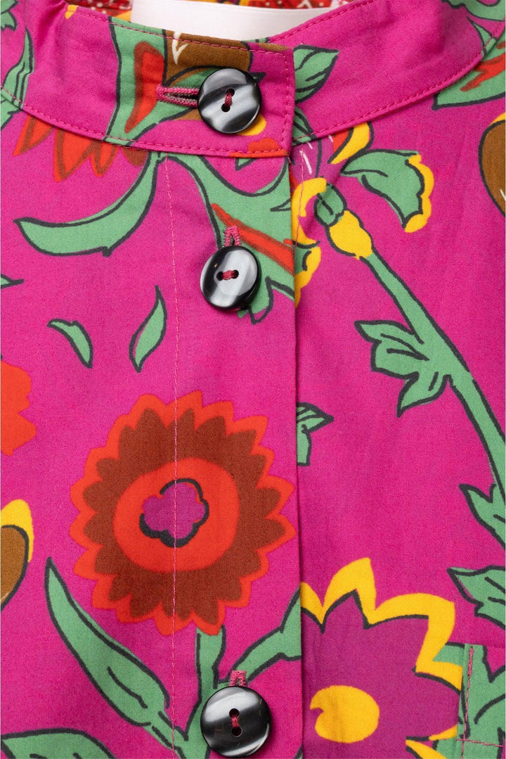 La Double J Size XL Bellini Dragon Flower Long Sleeve Cotton Maxi Dress