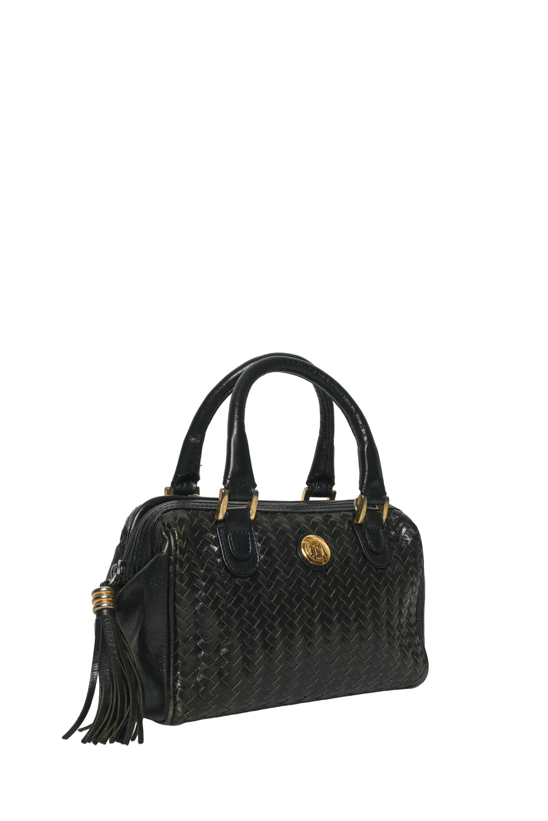 Fendi Vintage Woven Leather Mini Boston Bag