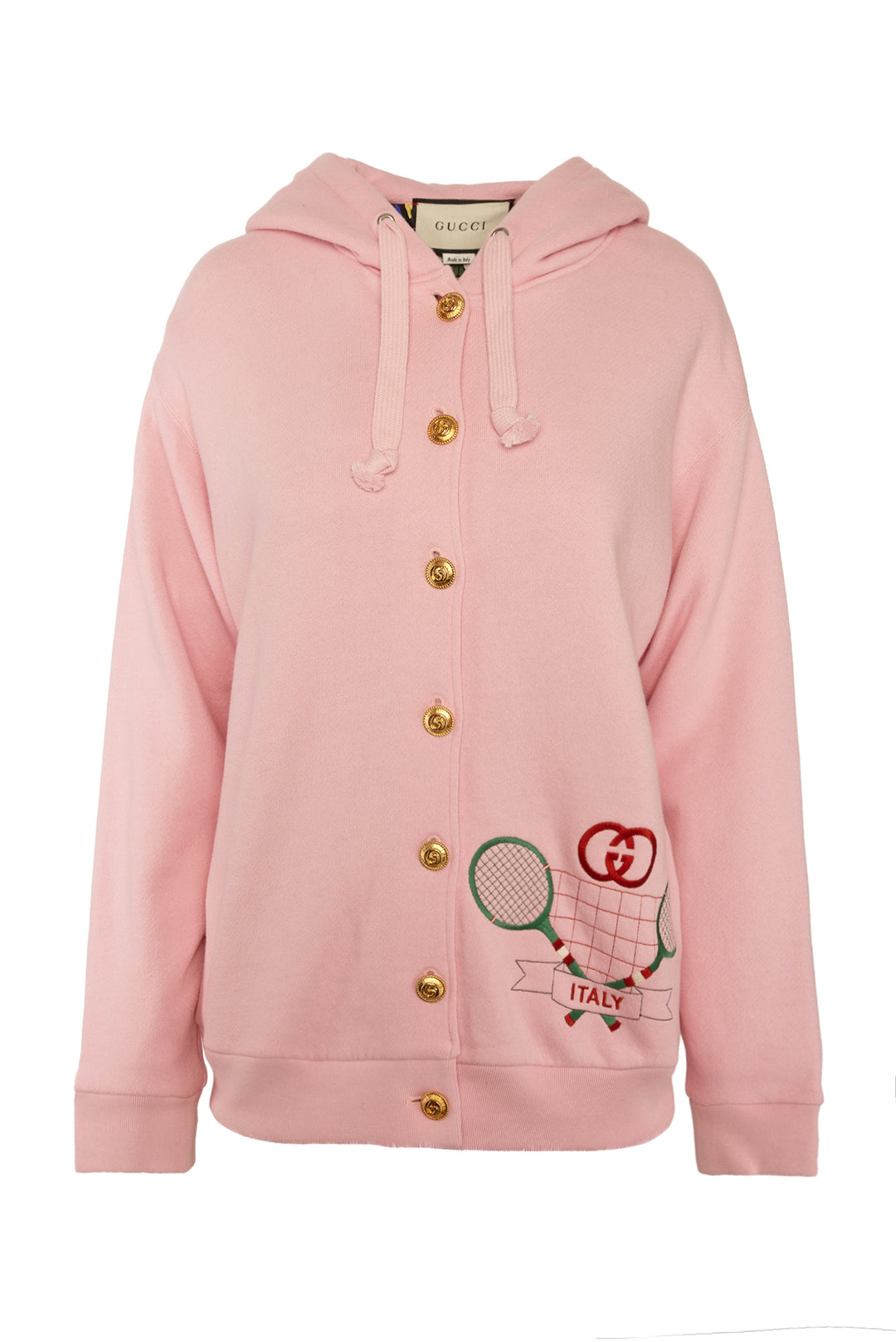 Gucci Size XS Oversize Hooded Tennis Logo Button-up Sweatshirt