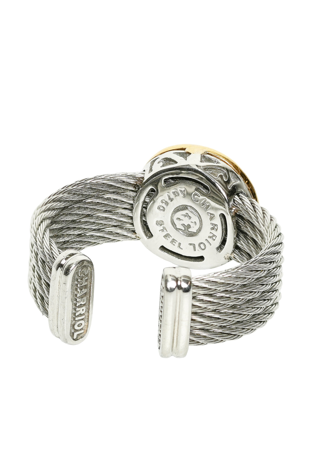 Charriol Size 6 18K Rose and White Gold Diamond and Pearl Halo Steel Cable Ring