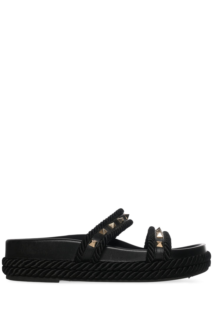 Valentino Size 37 Rockstud Leather Slide Sandals
