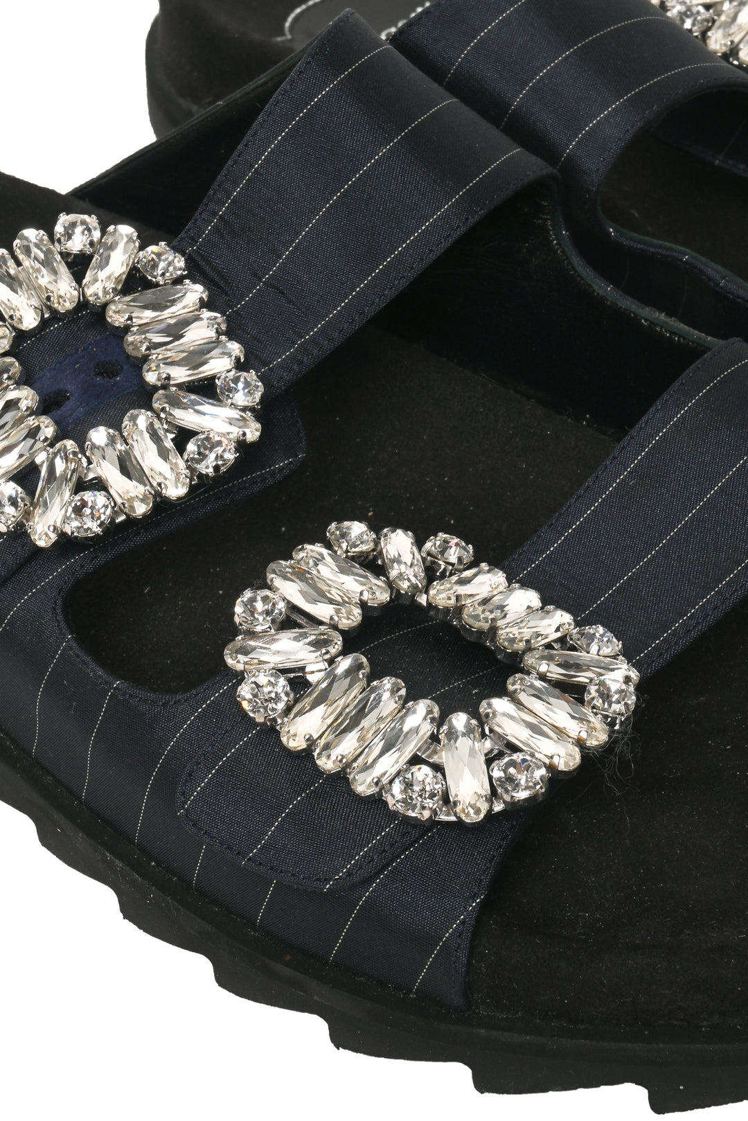 Roger Vivier Size 40 Slidy Viv Pinstriped Sandals