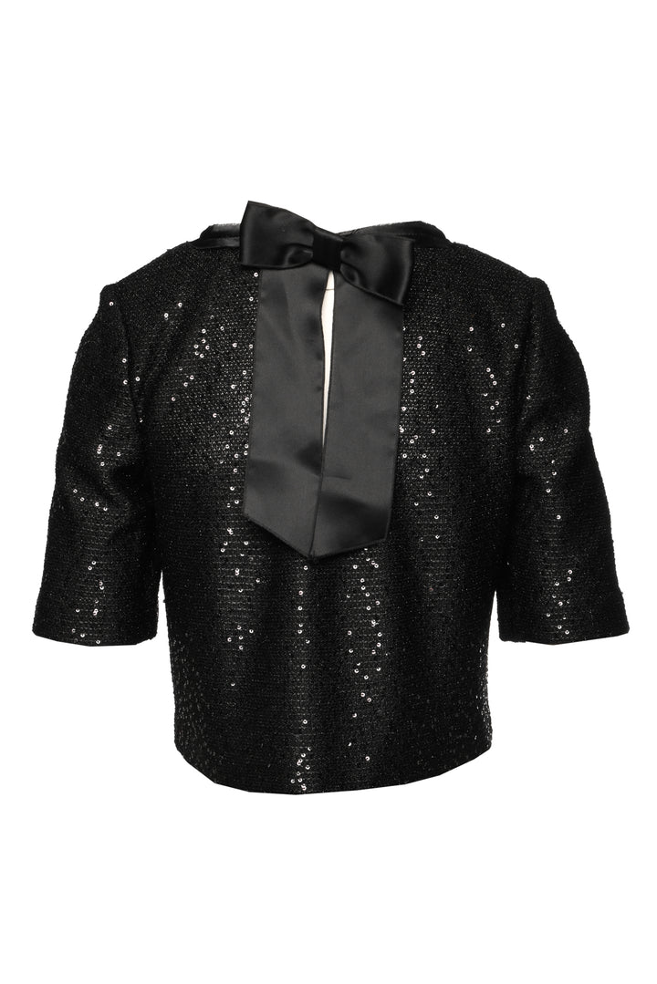 St. John Size P Sequin & Bow Embellished Cropped Tops