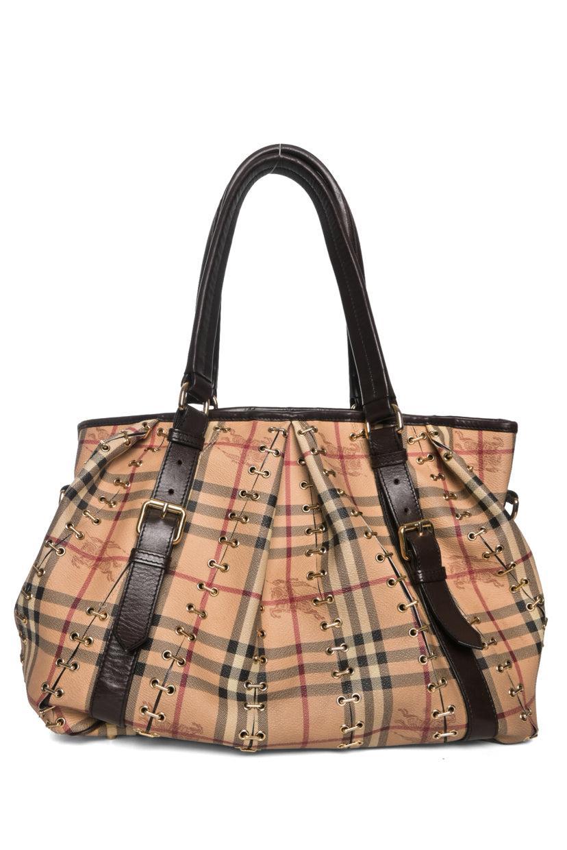 Burberry Metal Stitch Haymarket Check Coated Canvas Medium Lowry Tote
