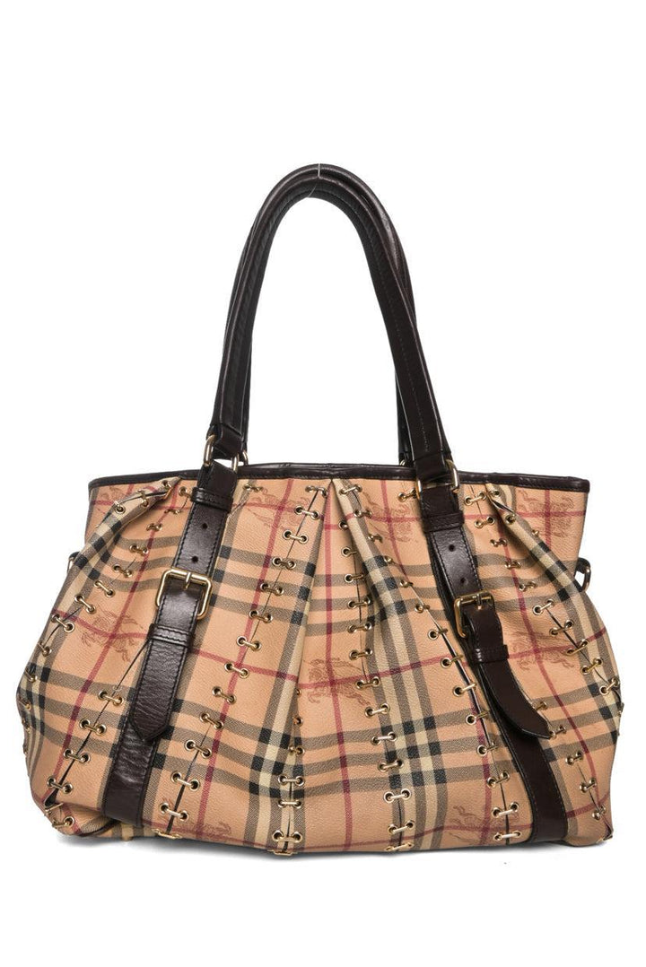 Burberry Metal Stitch Haymarket Check Coated Canvas Medium Lowry Tote