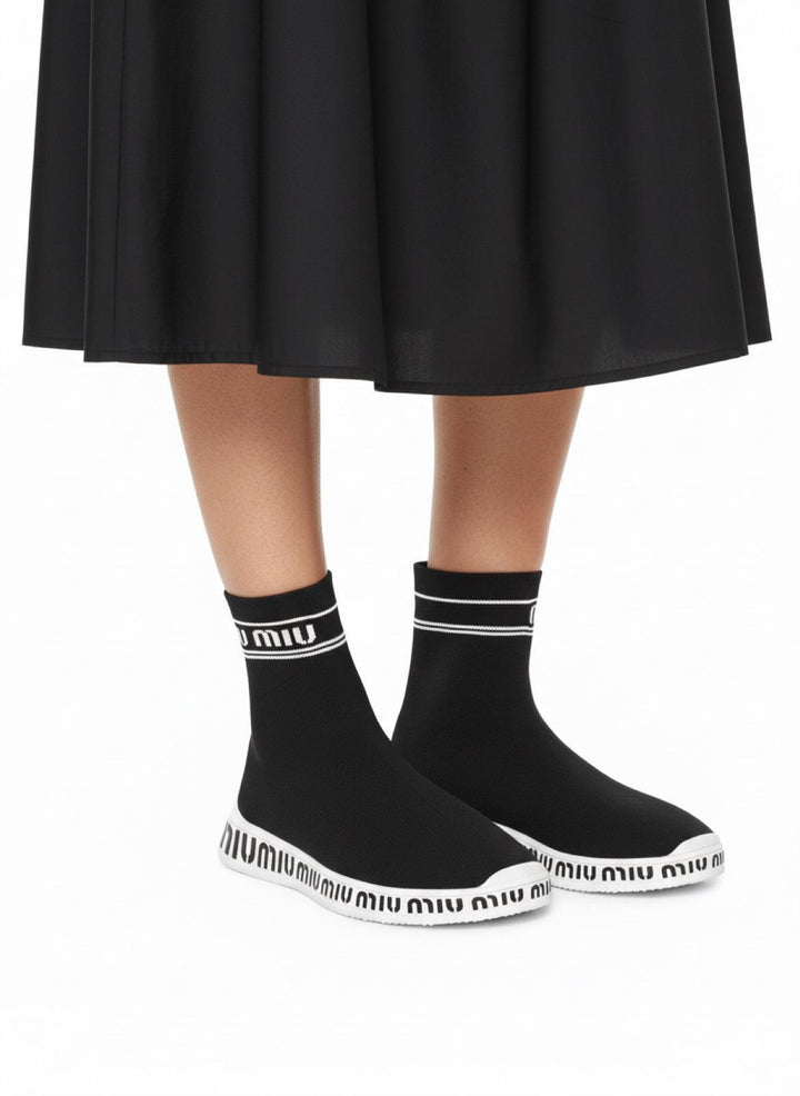 Miu Miu Size 38.5 Logo Knit Sock Sneaker