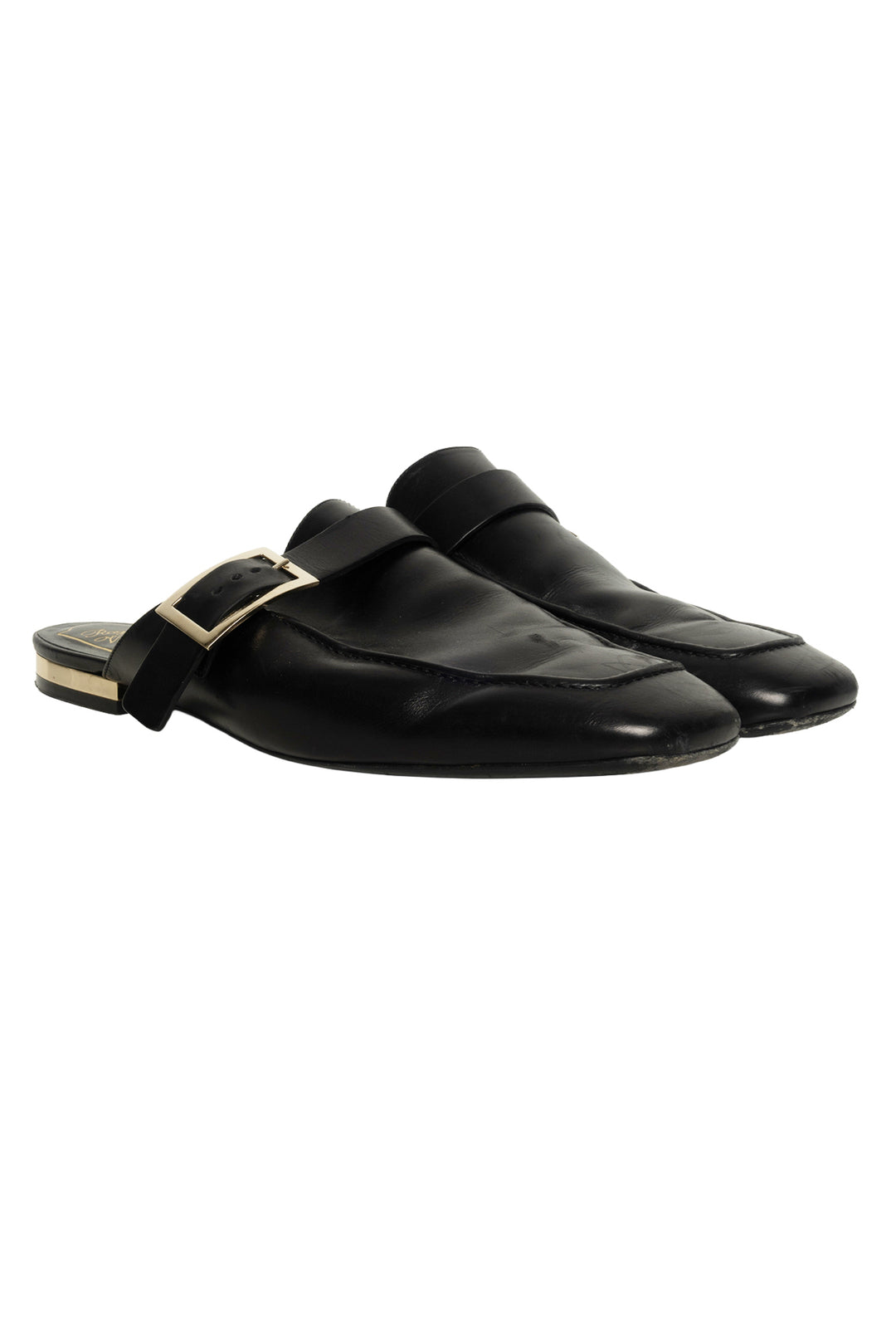 Roger Vivier Size 41 Buckle Accent Square Toe Mules