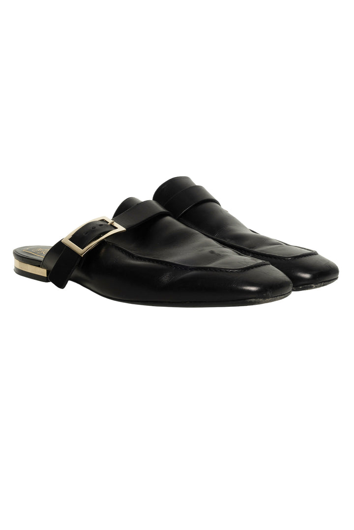 Roger Vivier Size 41 Buckle Accent Square Toe Mules