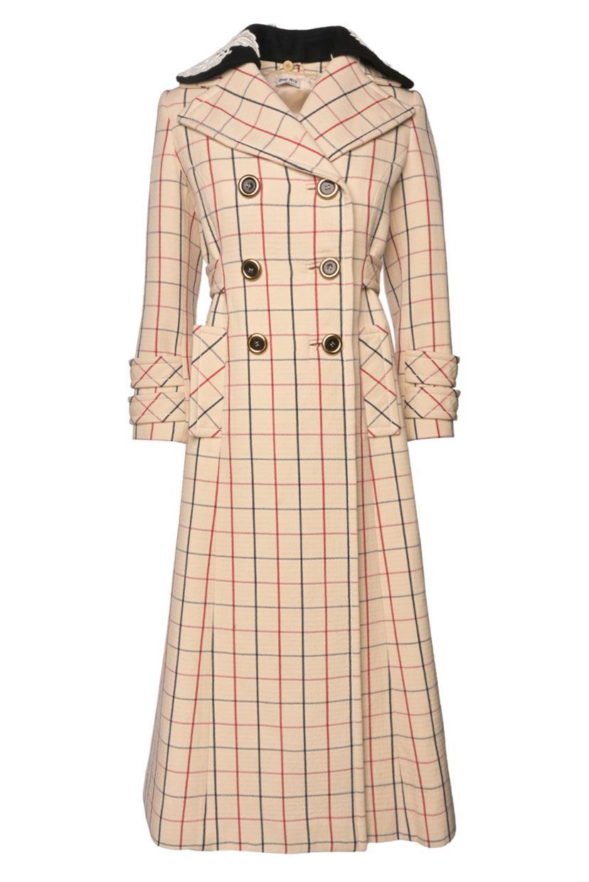 Miu Miu Size 40 2016 Guipure Lace-Trimmed Check Wool Coat