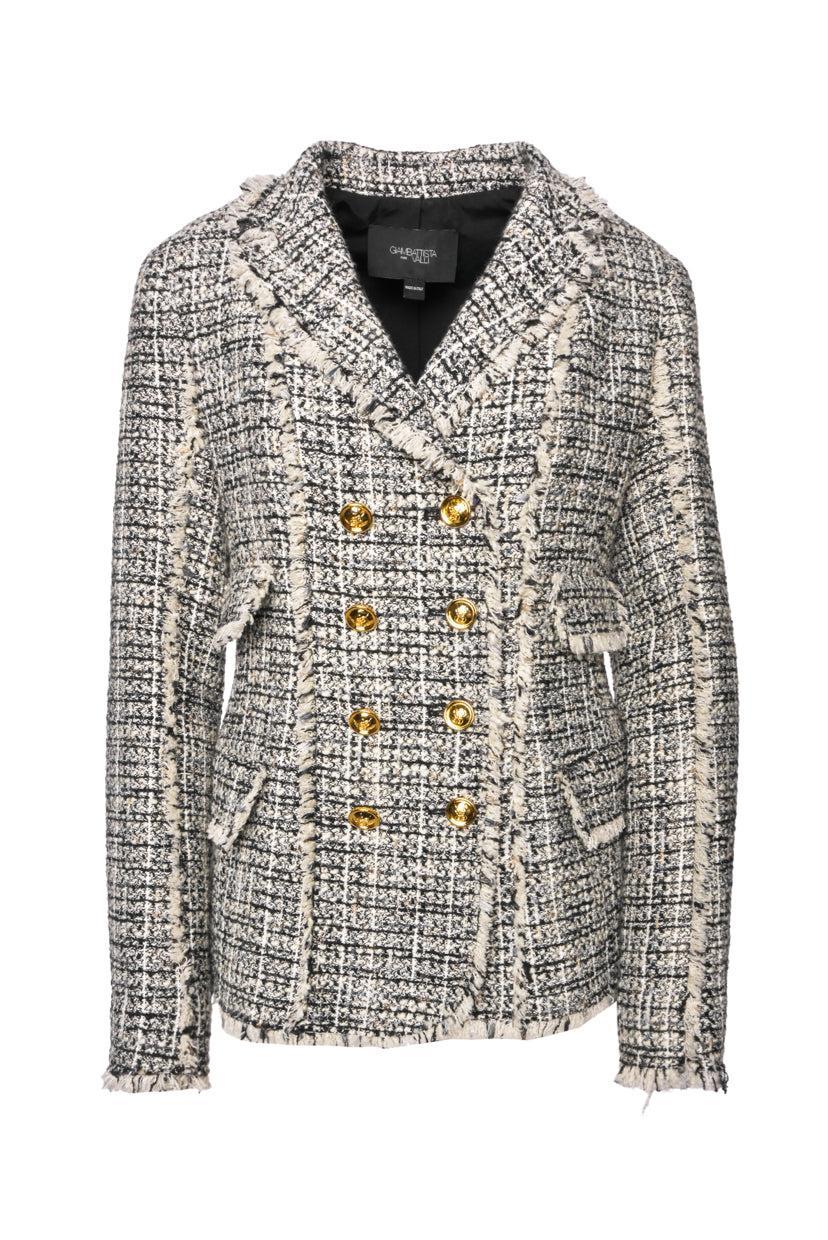 Giambattista Valli Size 42 Double Breasted Tweed Blazer