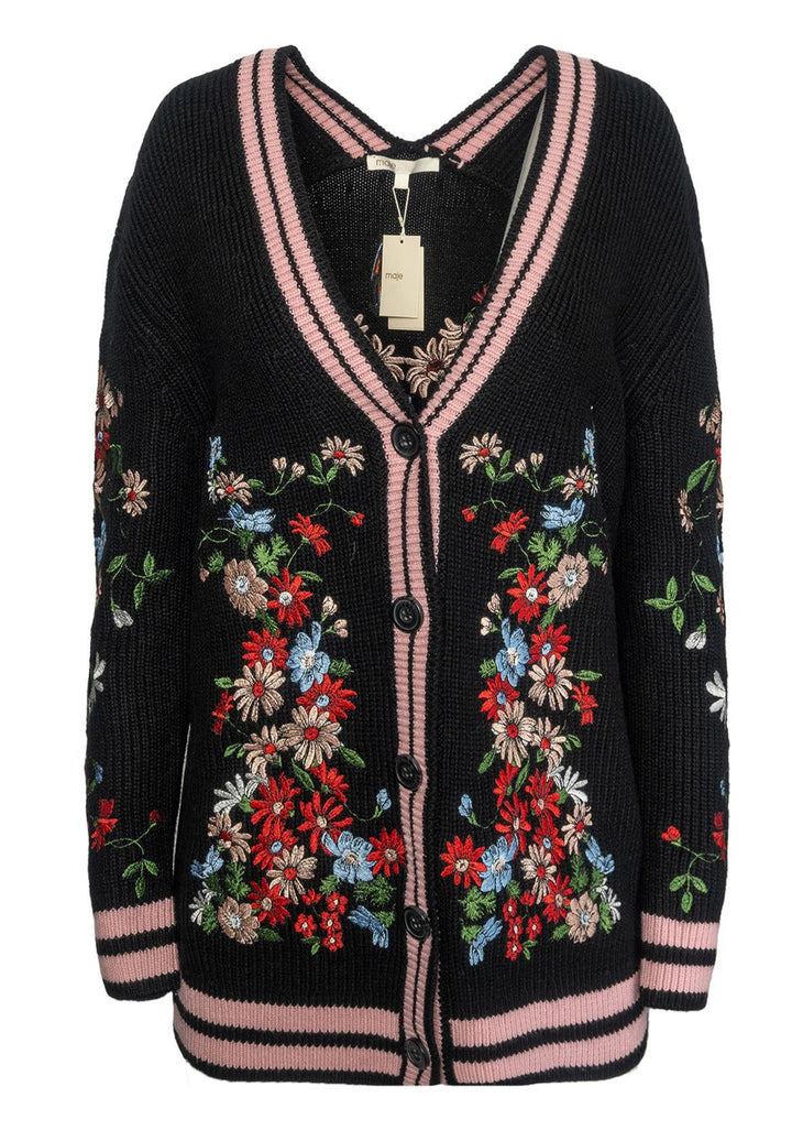 maje Size 1 Floral Embroidered Cardigan