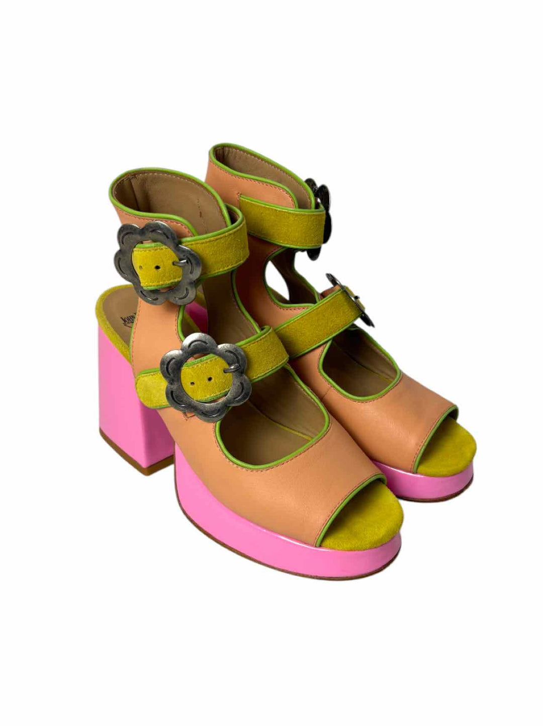 John Fluevog Size 8 Picnic Charleson Multi Floral Buckle Sandals
