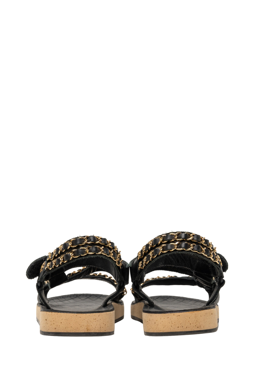 Chanel Size 40 2019 Chain Accent CC Logo Leather & Cork Flat Slingback Sandals