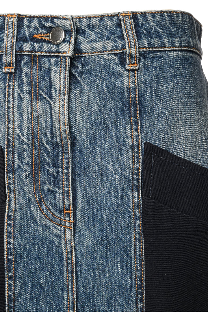 Chloe Size 40 Mixed Media Denim & Virgin Wool Midi Skirt