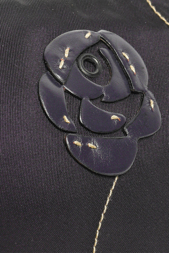 Prada Vintage 1990s Leather Flower Applique Nylon Shoulder Bag
