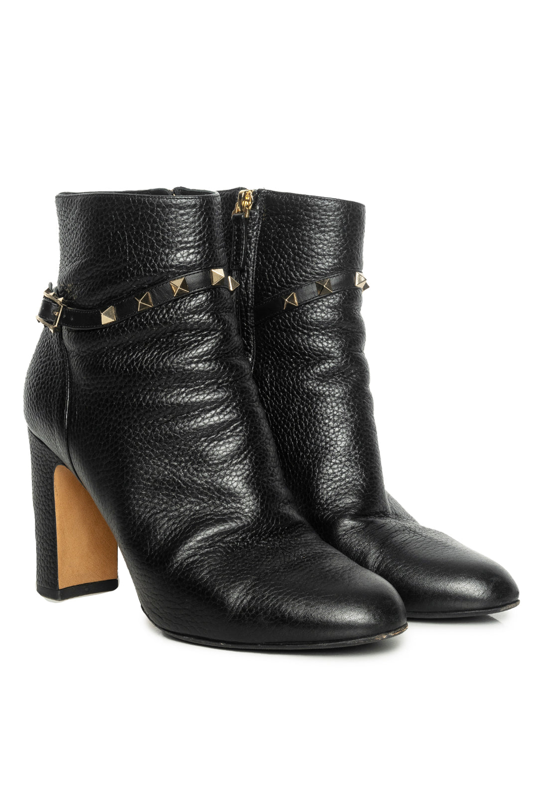 Valentino Size 40 Rockstud Accent Grainy Calfskin Ankle Boots