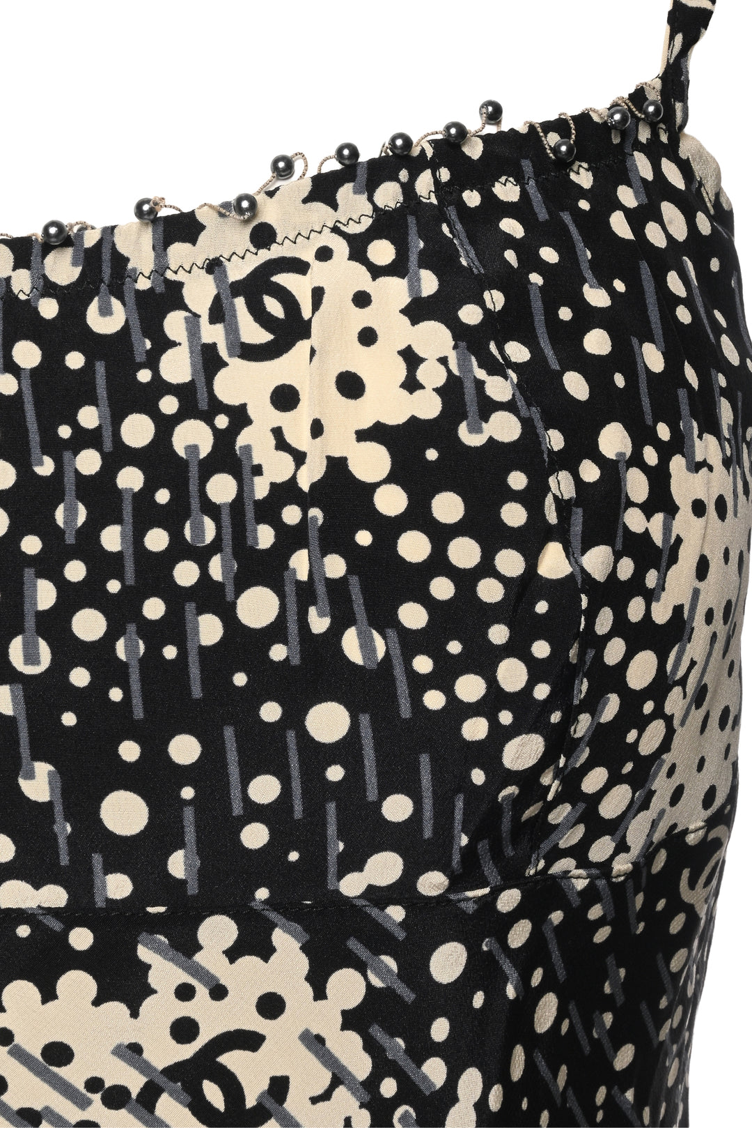 Chanel Size S 2002 Embellished Trim CC Logo & Polka Dot Silk Tank Top
