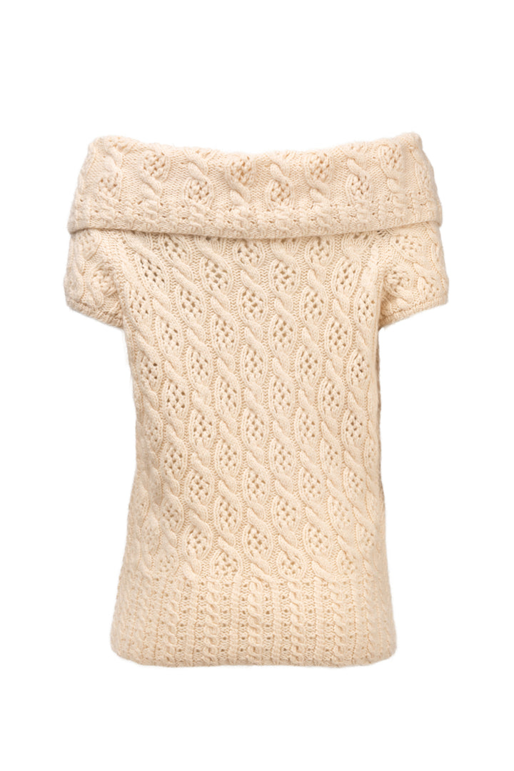Oscar De La Renta Size L 2009 Cable Knit Flower Cashmere Short Sleeve Sweater