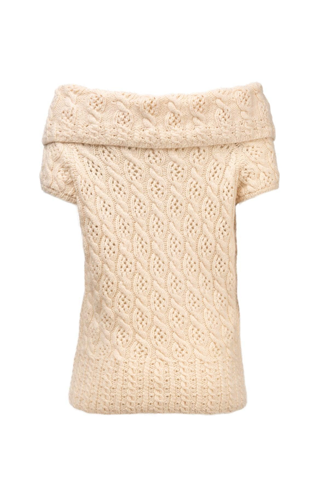Oscar De La Renta Size L 2009 Cable Knit Flower Cashmere Short Sleeve Sweater