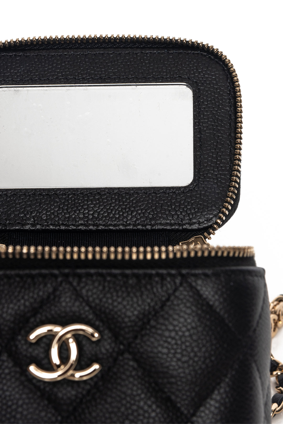 Chanel 2021 Caviar Black Mini Square Vanity Case CC Chain Crossbody