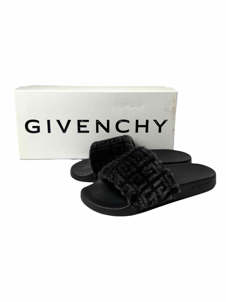 Givenchy Size 9 Logo Print Shearling Slides Sandals