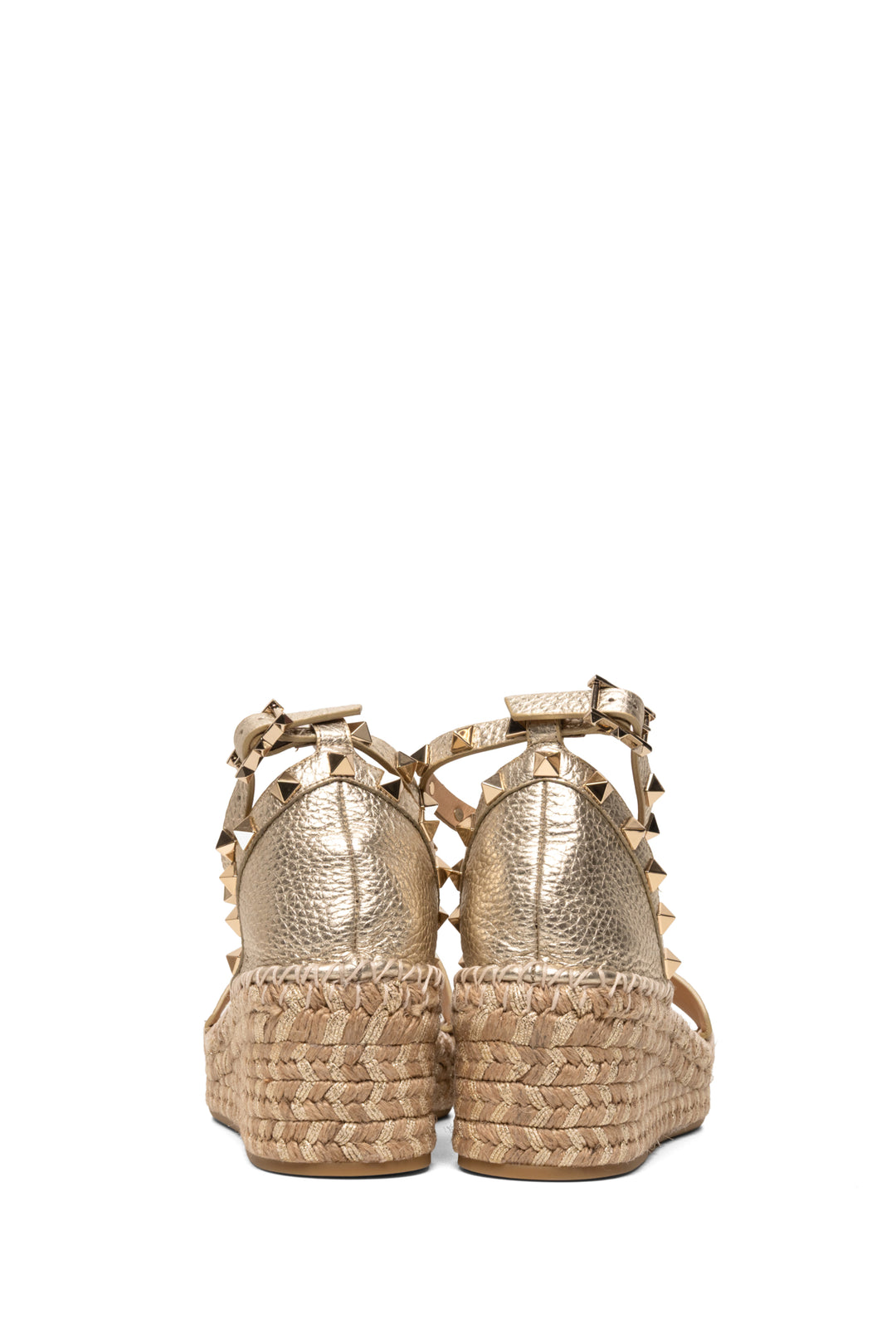 Valentino Size 37 Rockstud Leather Espadrille Wedges