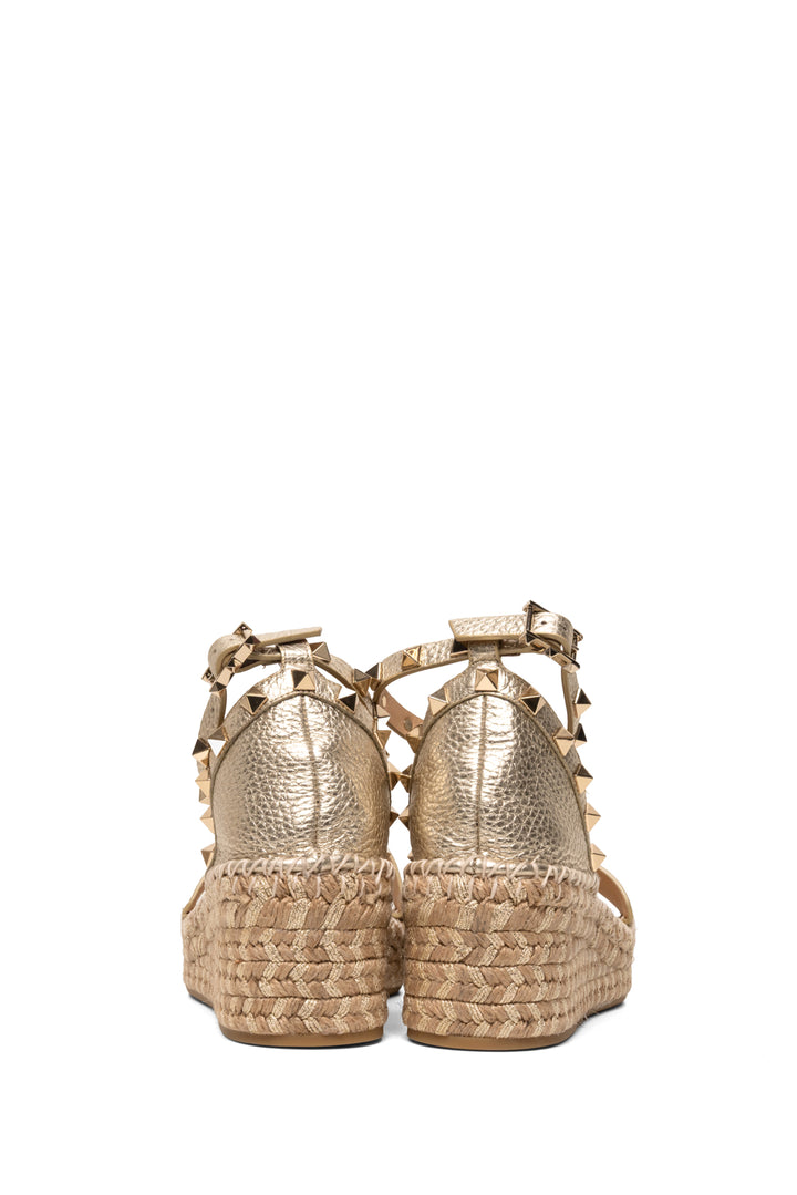 Valentino Size 37 Rockstud Leather Espadrille Wedges