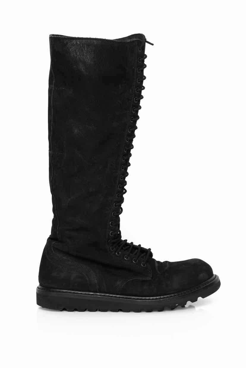 Mens Shoe Size 45 Rick Owens Nubuck & Leather Knee High Lace up Combat Boots