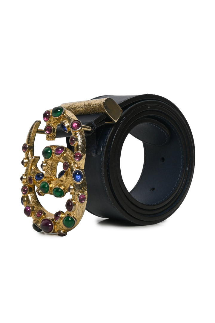 Gucci Size 36 Crystal Embellished Marmont Interlocking G Leather Belt