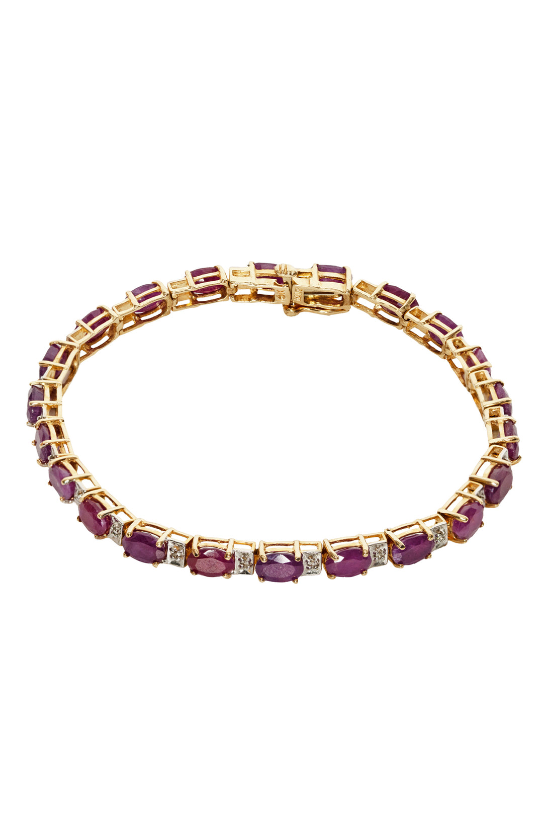 10k Vintage Baith Yellow Gold Ruby & Diamond Tennis Bracelet
