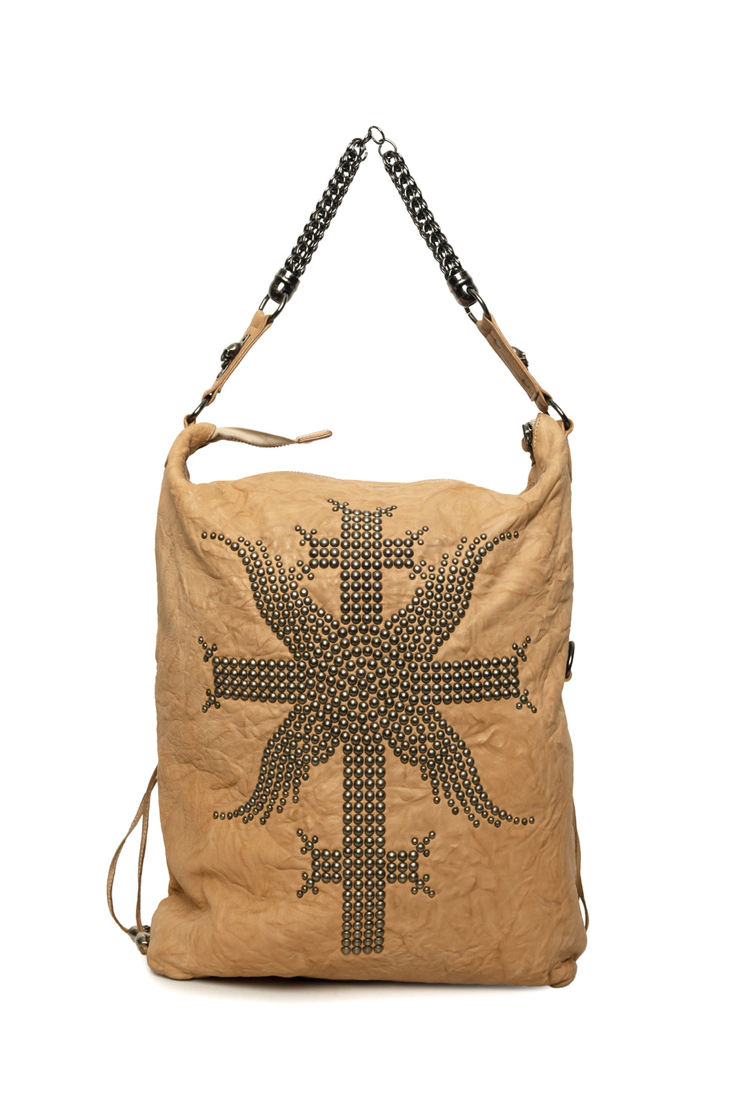 Thomas Wylde Skull & Suncross Studded Distressed Leather Hobo