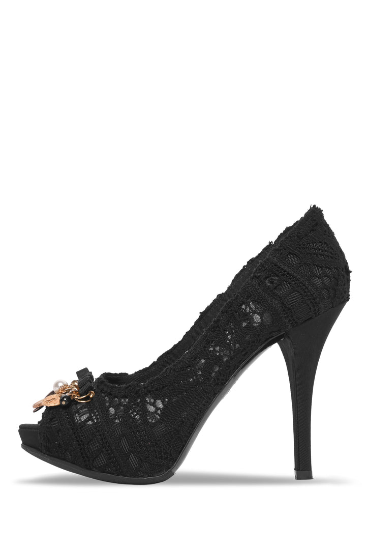 Dolce & Gabbana Size 36 Lace & Mesh Embellished Peep Toe Pumps