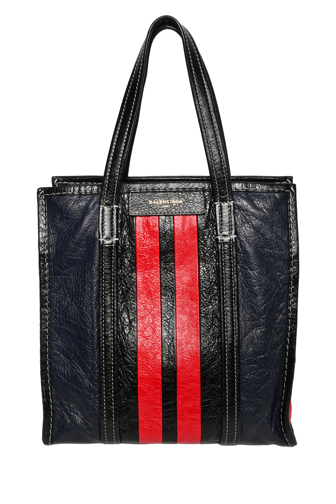 Balenciaga F/W 2017 Striped Lambskin Small Bazar Shopper Tote