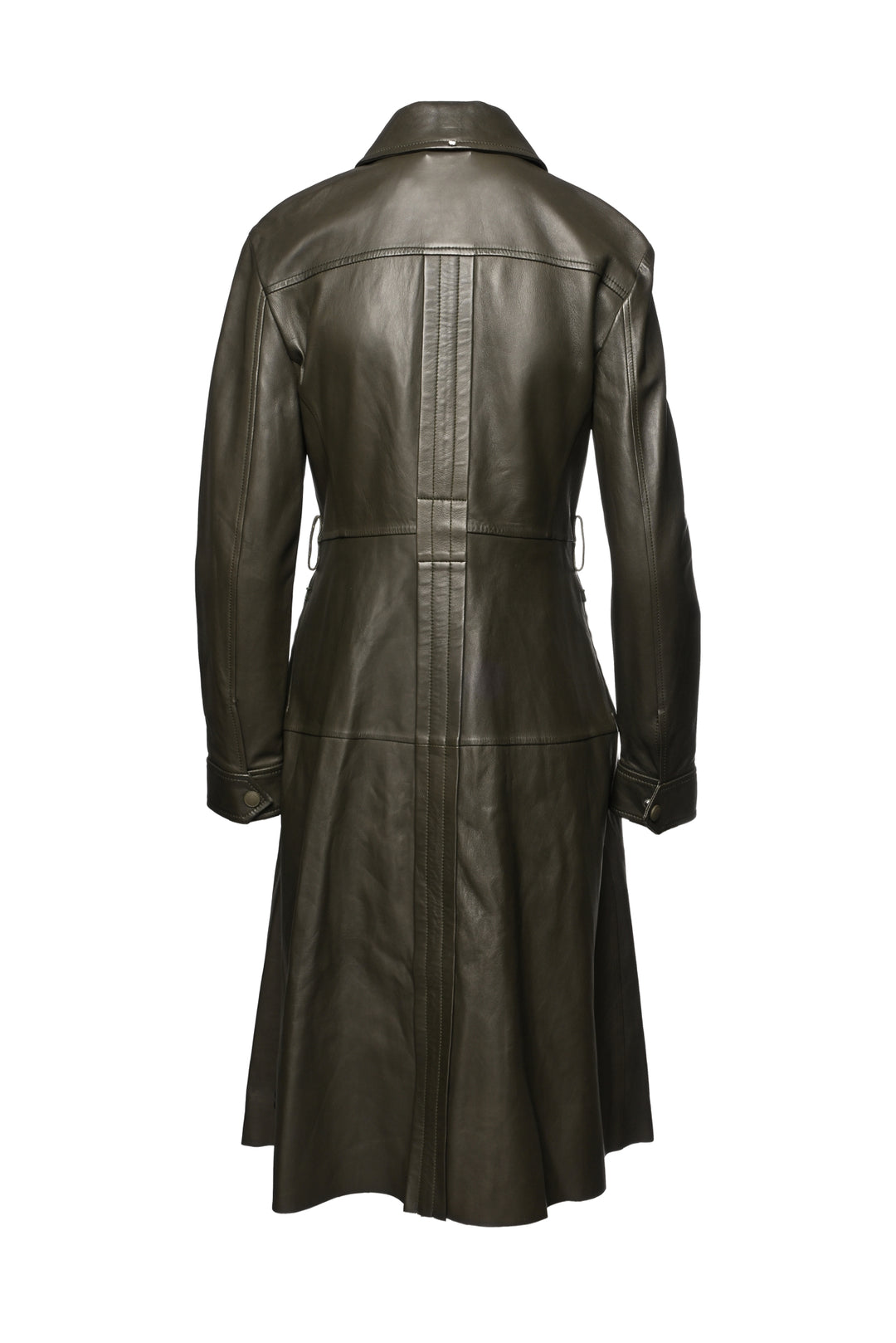 Sportmax Size 8 Pleat Detail Snap Front Mid-Length Leather Coat