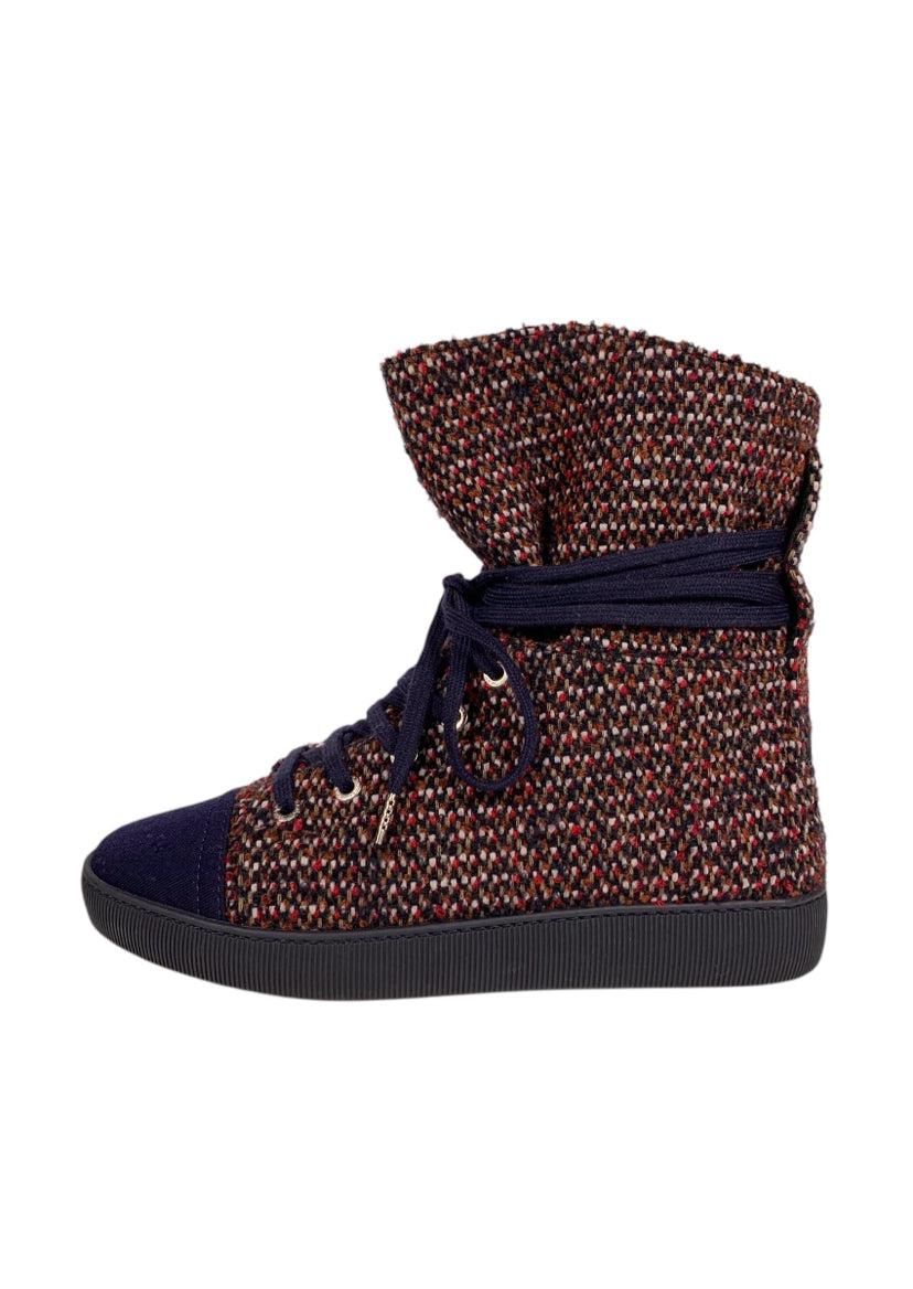 Chanel Size 37.5 2014 Coco Tweed High Top Sneaker