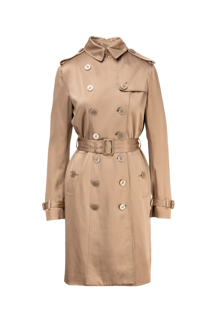 Burberry London Size 8 Silk Double Breasted Trench Coat