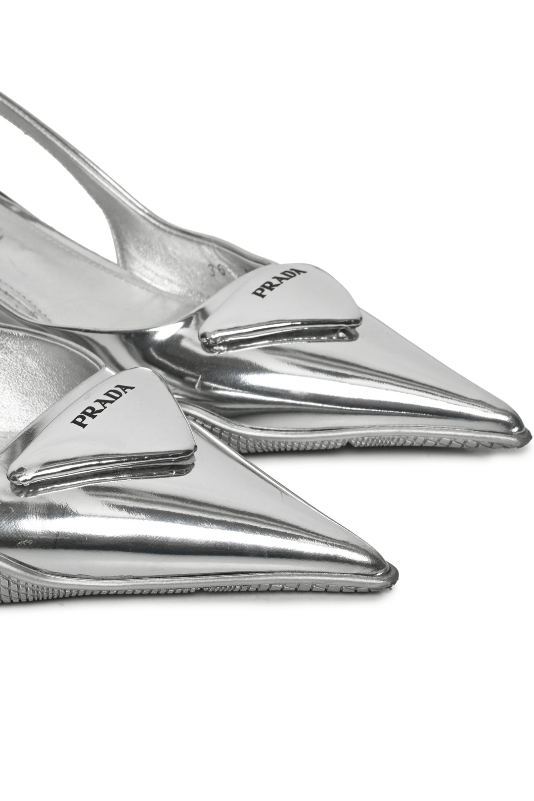 Prada Size 36 Triangle Logo Patent Leather Slingback Pumps